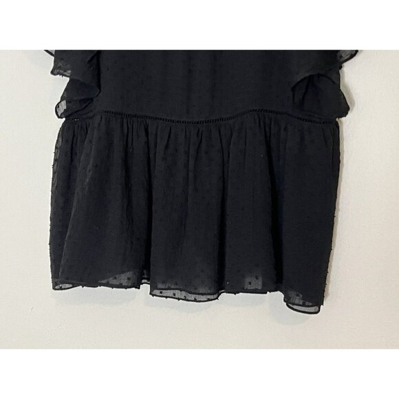 Zara Black Flutter Sleeve Polka Dot Blouse With Floral Embroidery Size Small - Picture 7 of 11